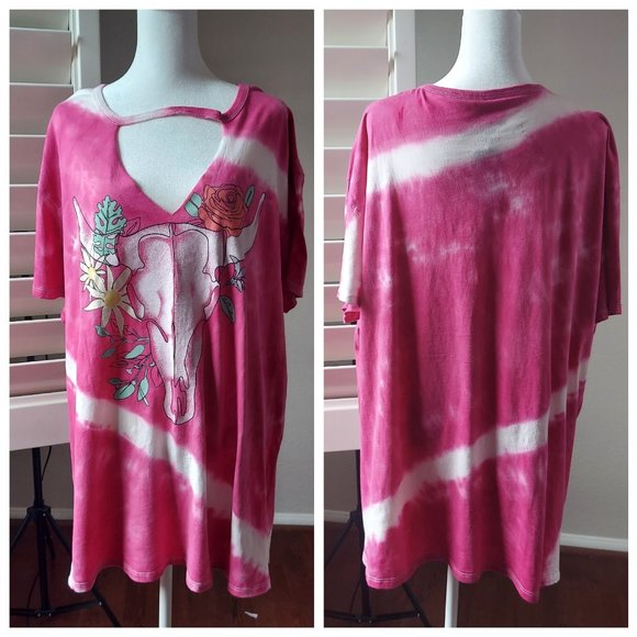 torrid Tops - Torrid  NWT Pink Tie Dyed Skull Choker  Tee Shirt Womens 3X
